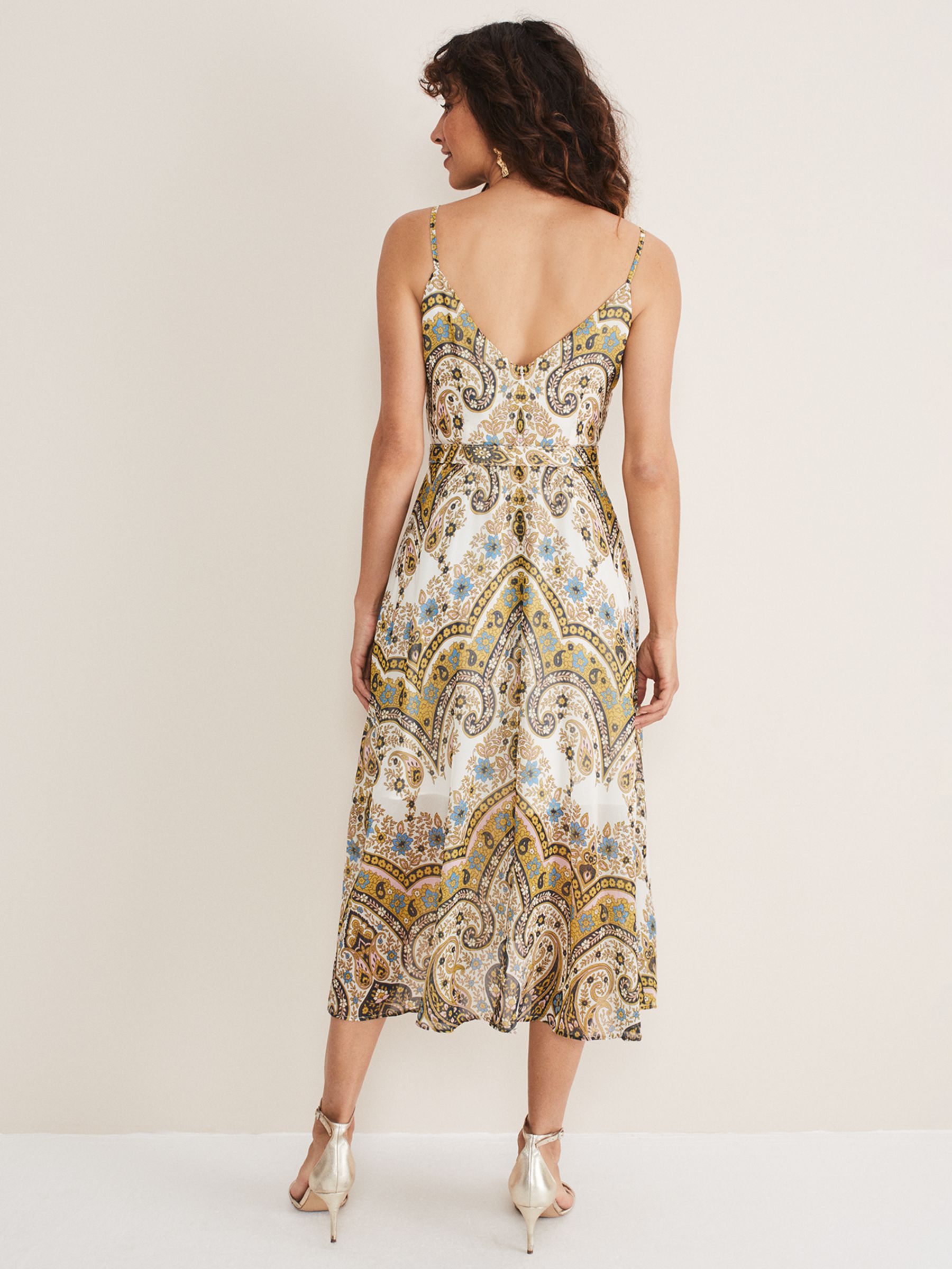 Phase Eight Francesca Floral and Paisley Print Cami Midi Dress, Gold/Multi, 8