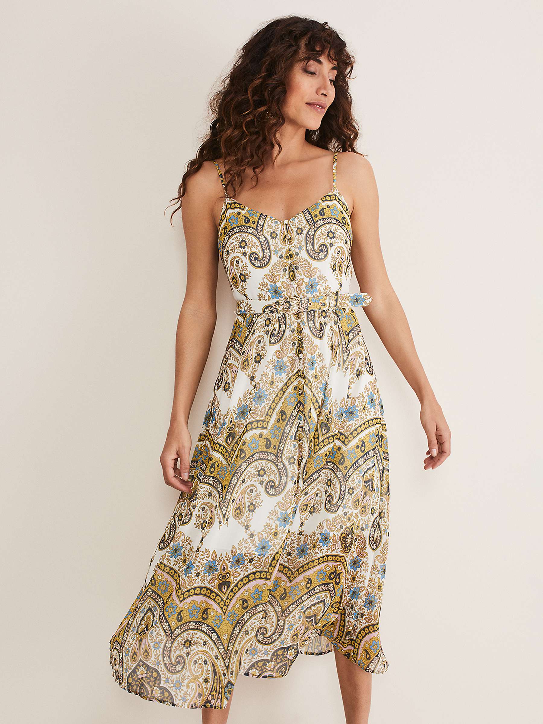 Buy Phase Eight Francesca Floral and Paisley Print Cami Midi Dress, Gold/Multi Online at johnlewis.com
