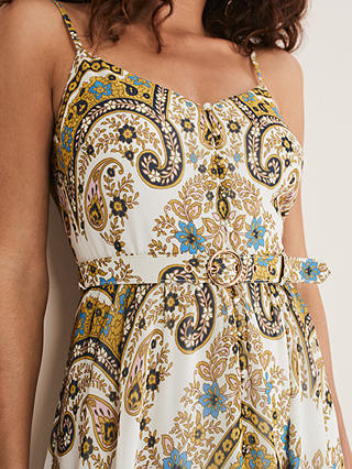 Phase Eight Francesca Floral and Paisley Print Cami Midi Dress, Gold/Multi