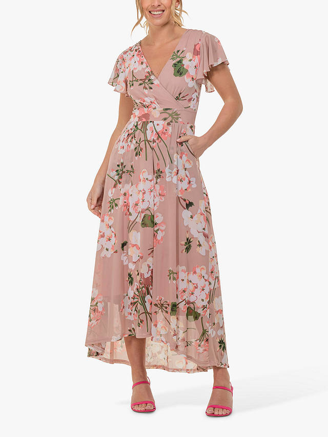 Jolie Moi Eleanor Floral Print Wrap Neck Maxi Dress, Pink/Multi