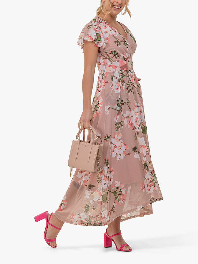 Jolie Moi Eleanor Floral Print Wrap Neck Maxi Dress, Pink/Multi