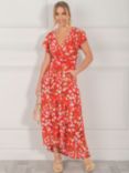 Jolie Moi Eleanor Floral Botanical Print Wrap Neck Maxi Dress, Red/Multi