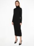 Calvin Klein Pure Wool Roll Neck Midi Dress, Black