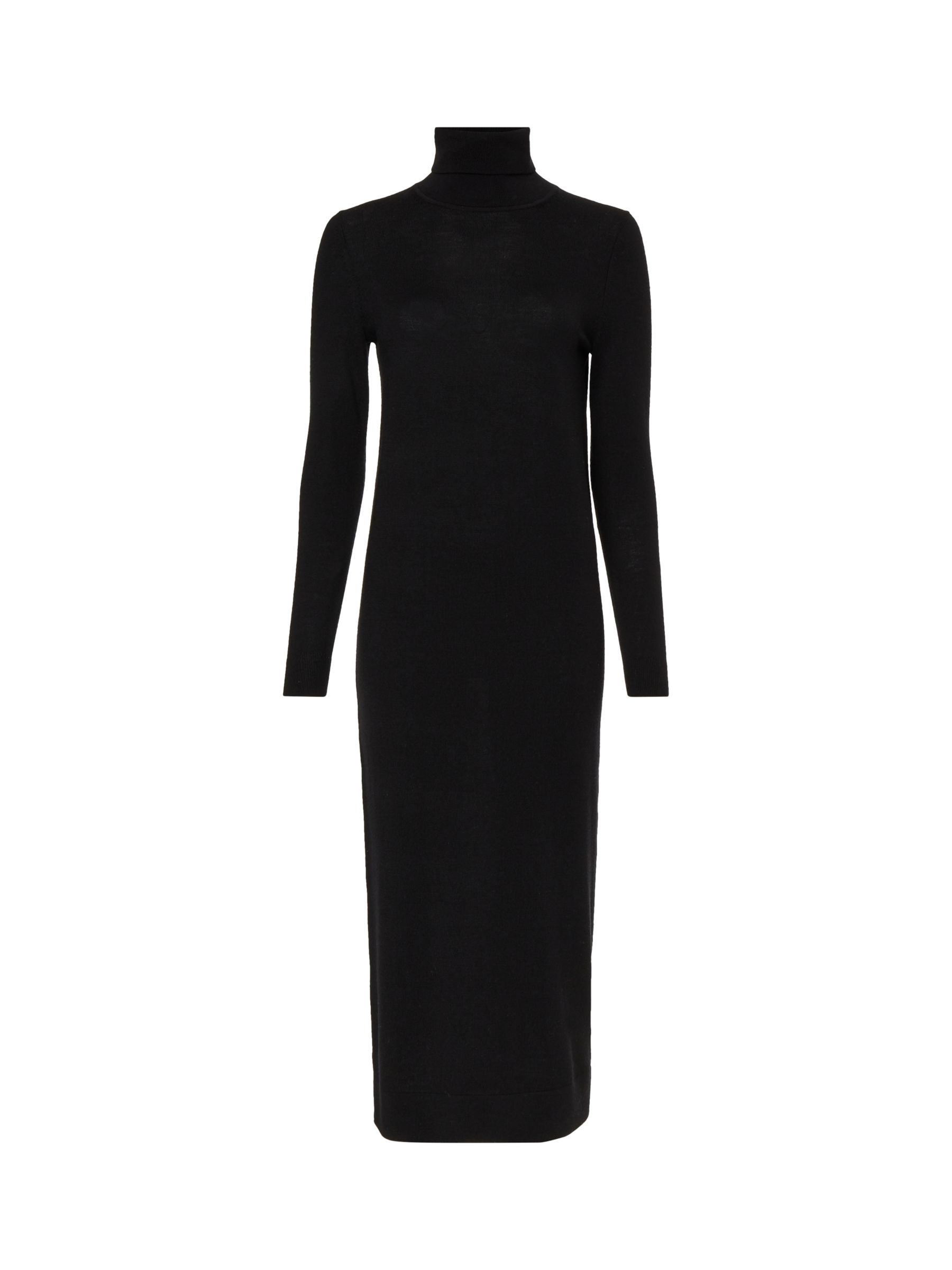 Calvin Klein Pure Wool Roll Neck Midi Dress, Black at John Lewis & Partners