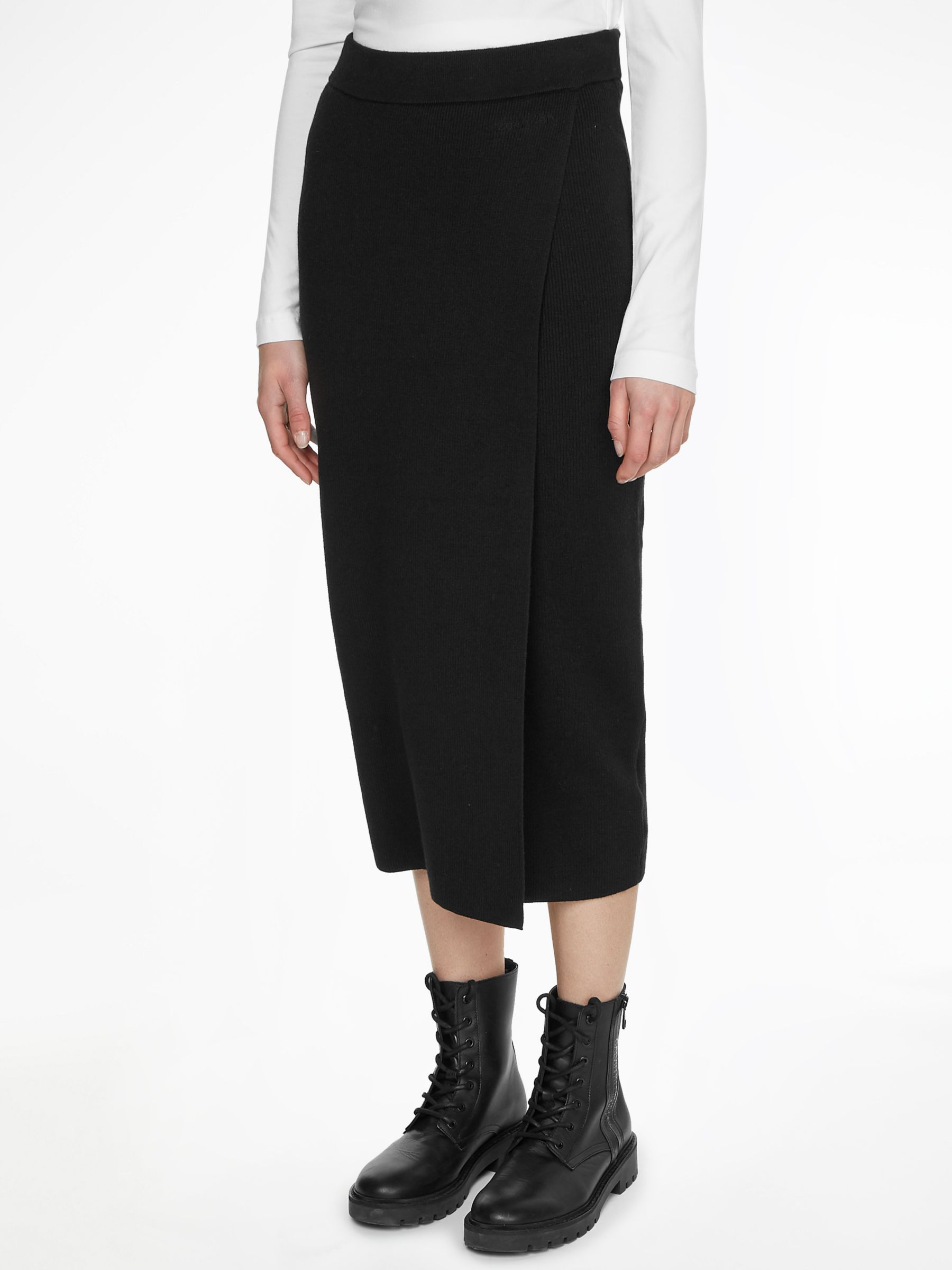 Calvin Klein Wool Blend Fitted Skirt, Black at John Lewis & Partners