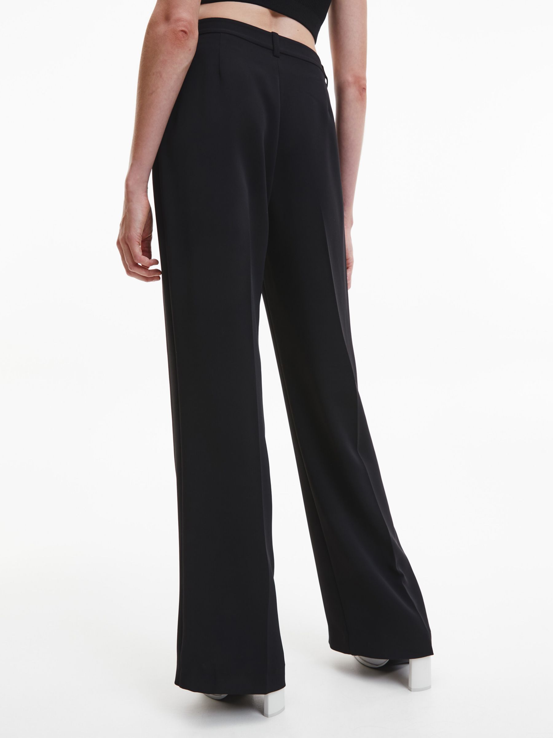 Calvin Klein Crepe Wide Leg Trousers, Black at John Lewis & Partners