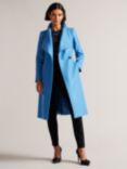 Ted Baker Rose Cashmere Blend Mid Length Wool Wrap Coat, Mid Blue