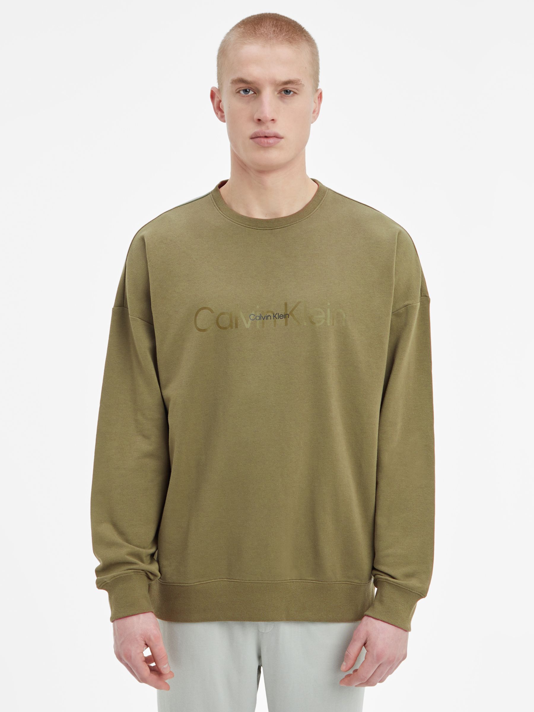 Calvin Klein Long Sleeve Sweatshirt Lounge Top, Napa Green at John Lewis &  Partners