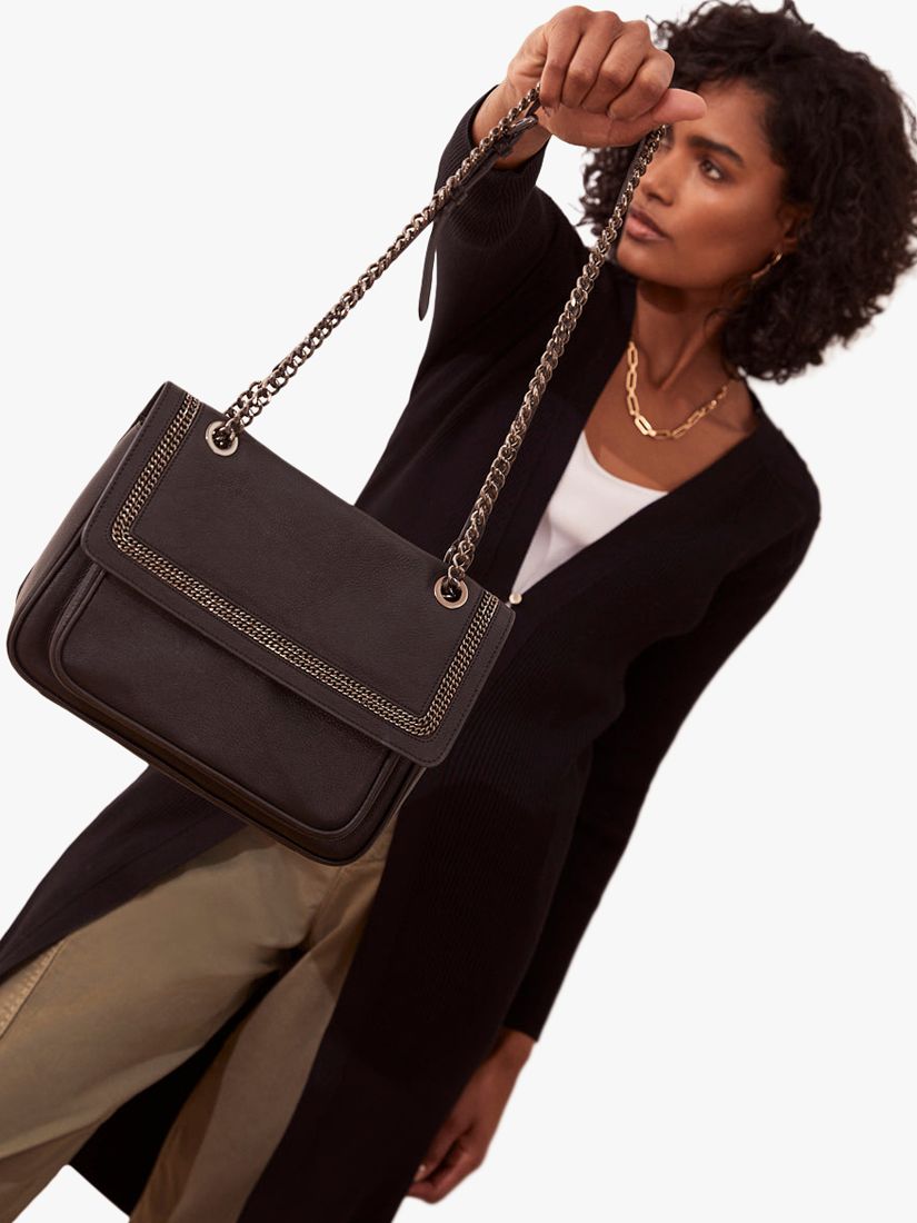 Mint Velvet Elodie Leather Shoulder Bag, Black at John Lewis & Partners