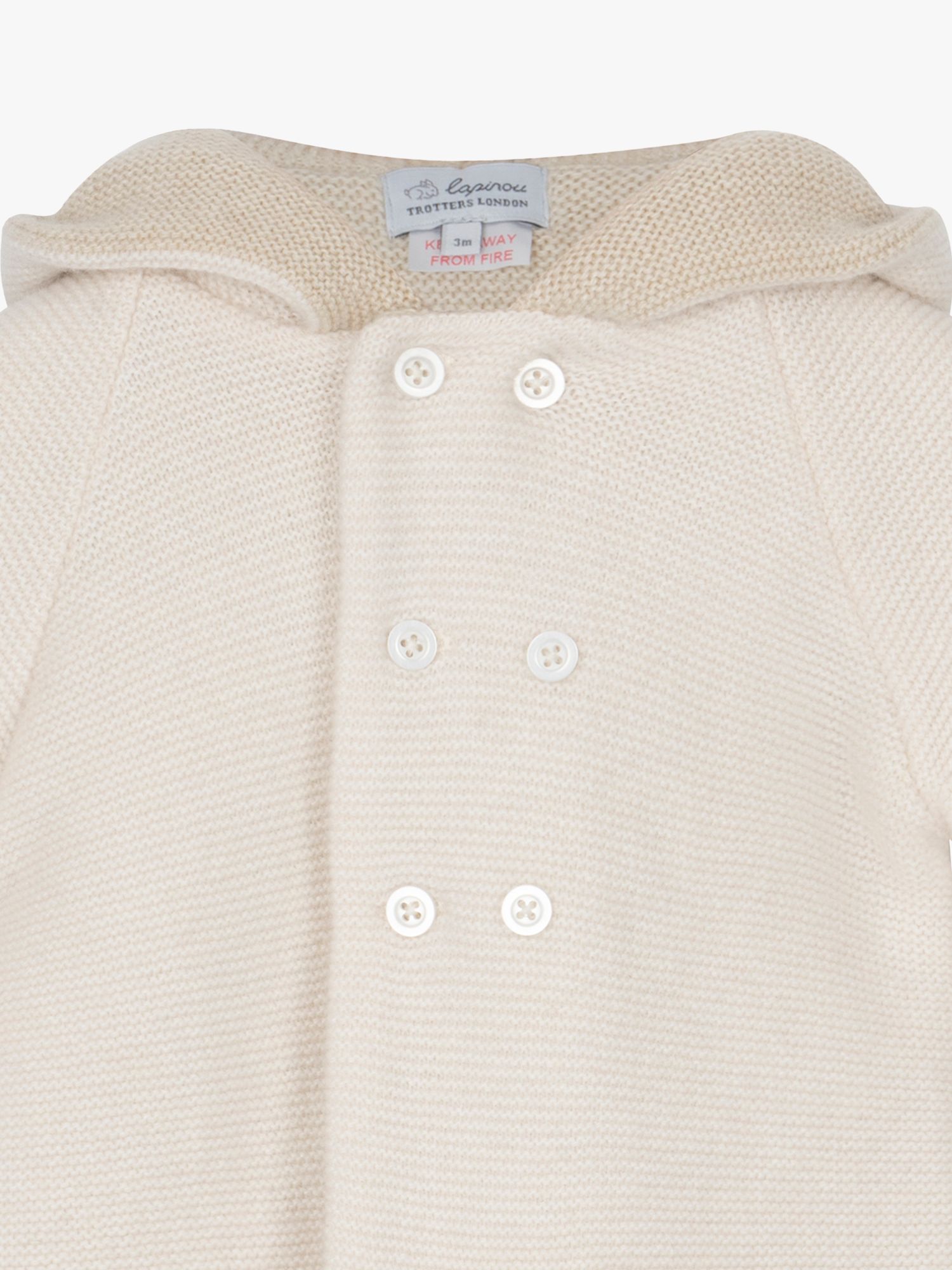 Trotters Baby Wool Cashmere Blend Hooded Teddy Coat, Off White, 1 months