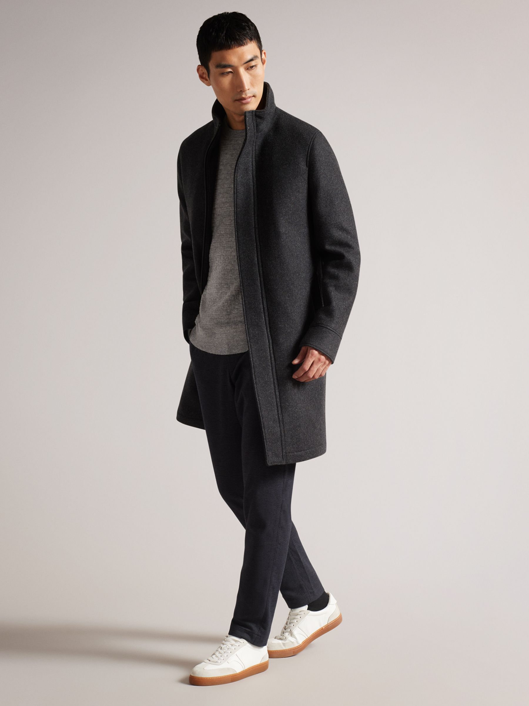 Ted Baker Icomb Wool Blend Funnel Neck Coat, Grey at John Lewis & Partners