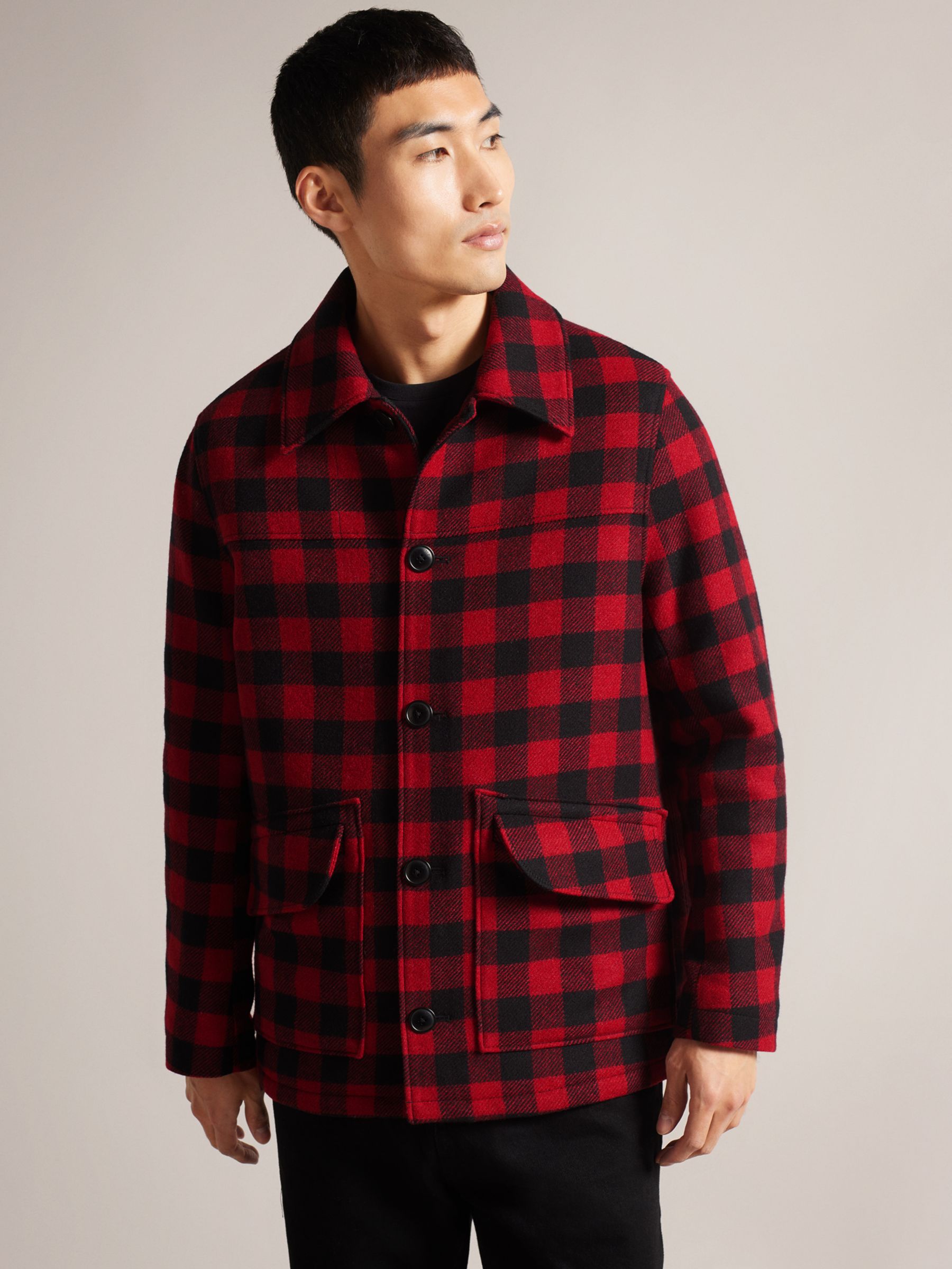 Ted Baker Nutley Check Wool Overshirt, Red