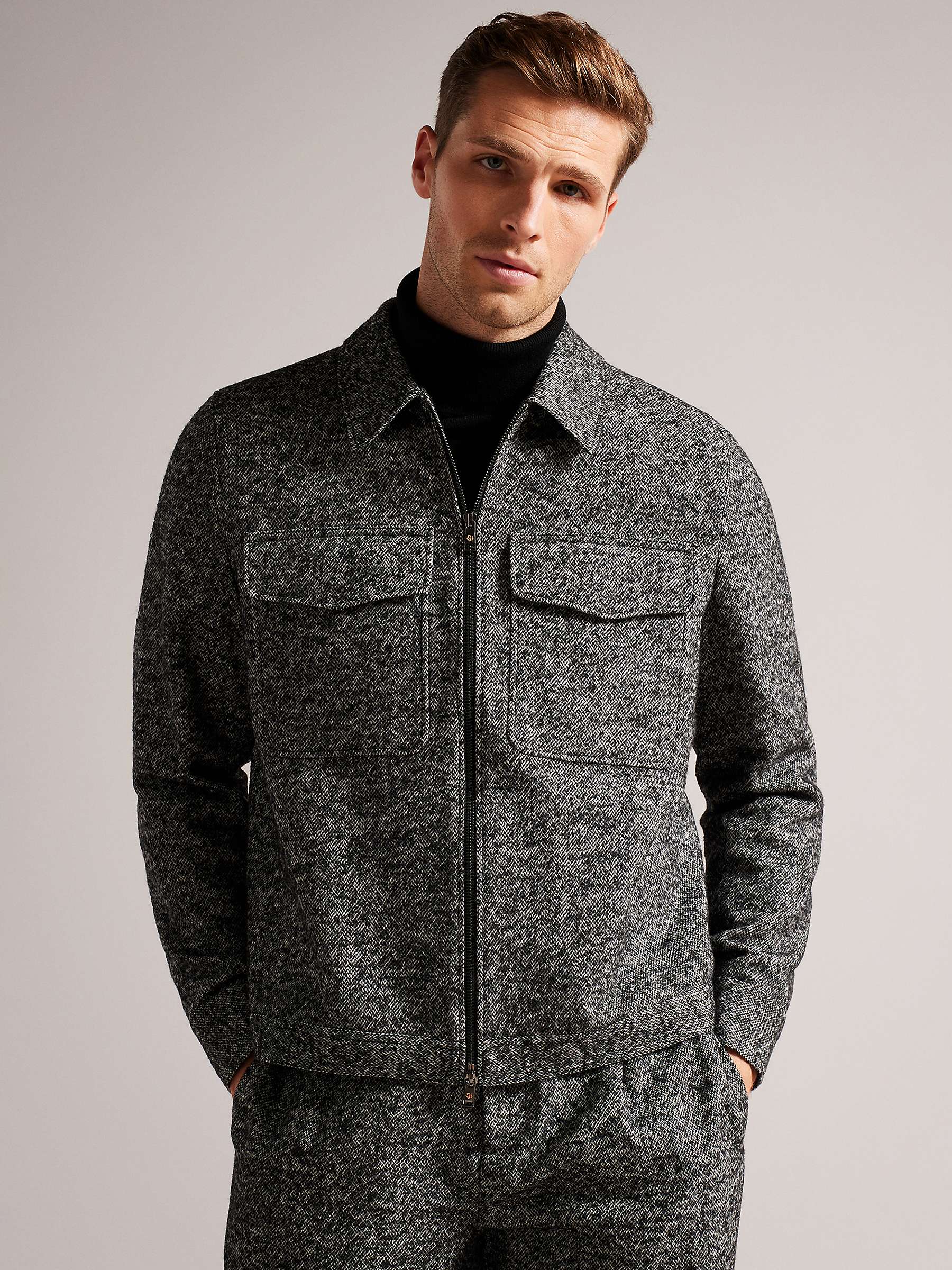 Buy Ted Baker Pabay Wool Blend Overshirt, Black Online at johnlewis.com