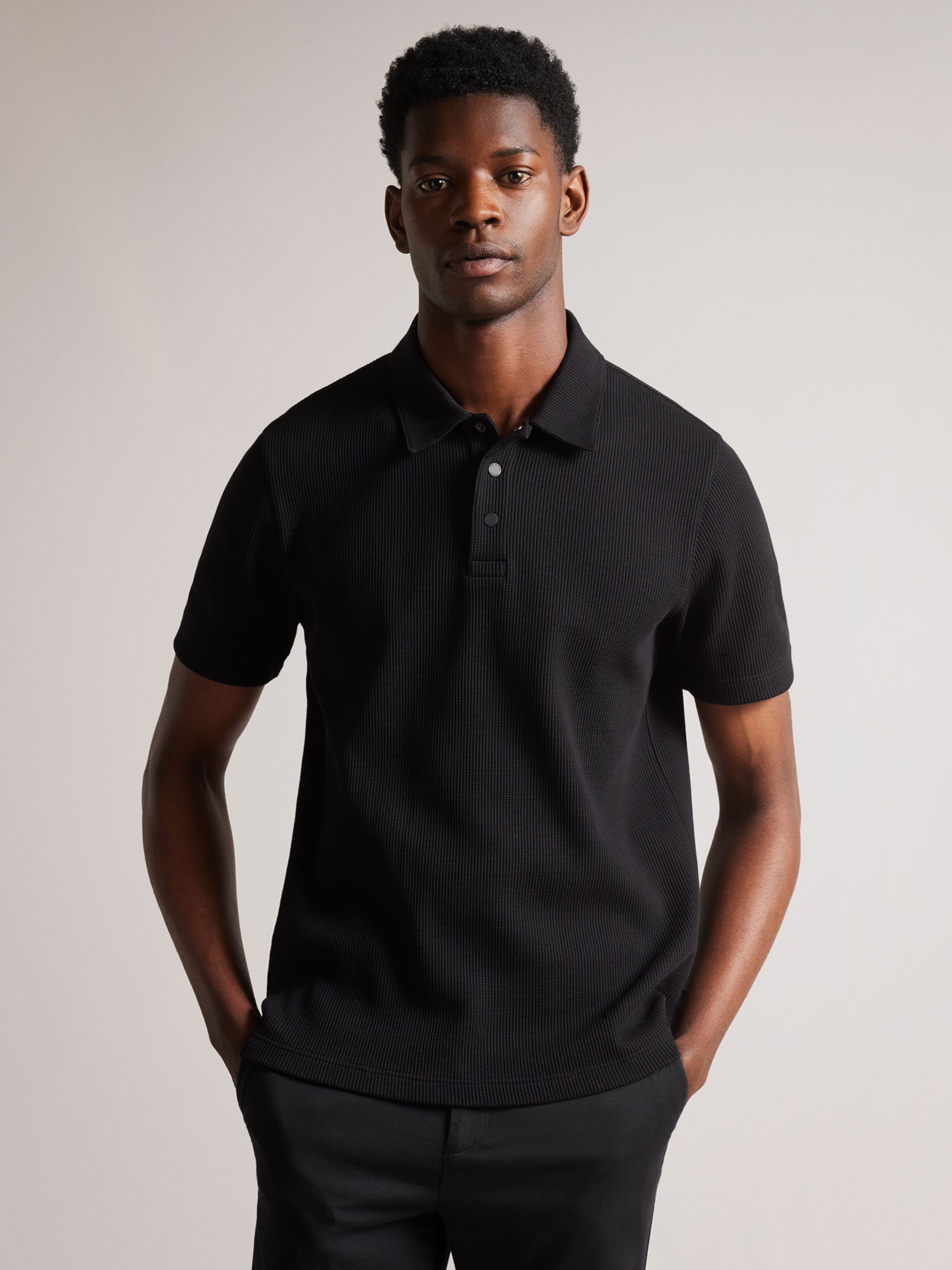 Ted Baker Bute Textured Fit Polo Shirt, Black at John Lewis & Partners