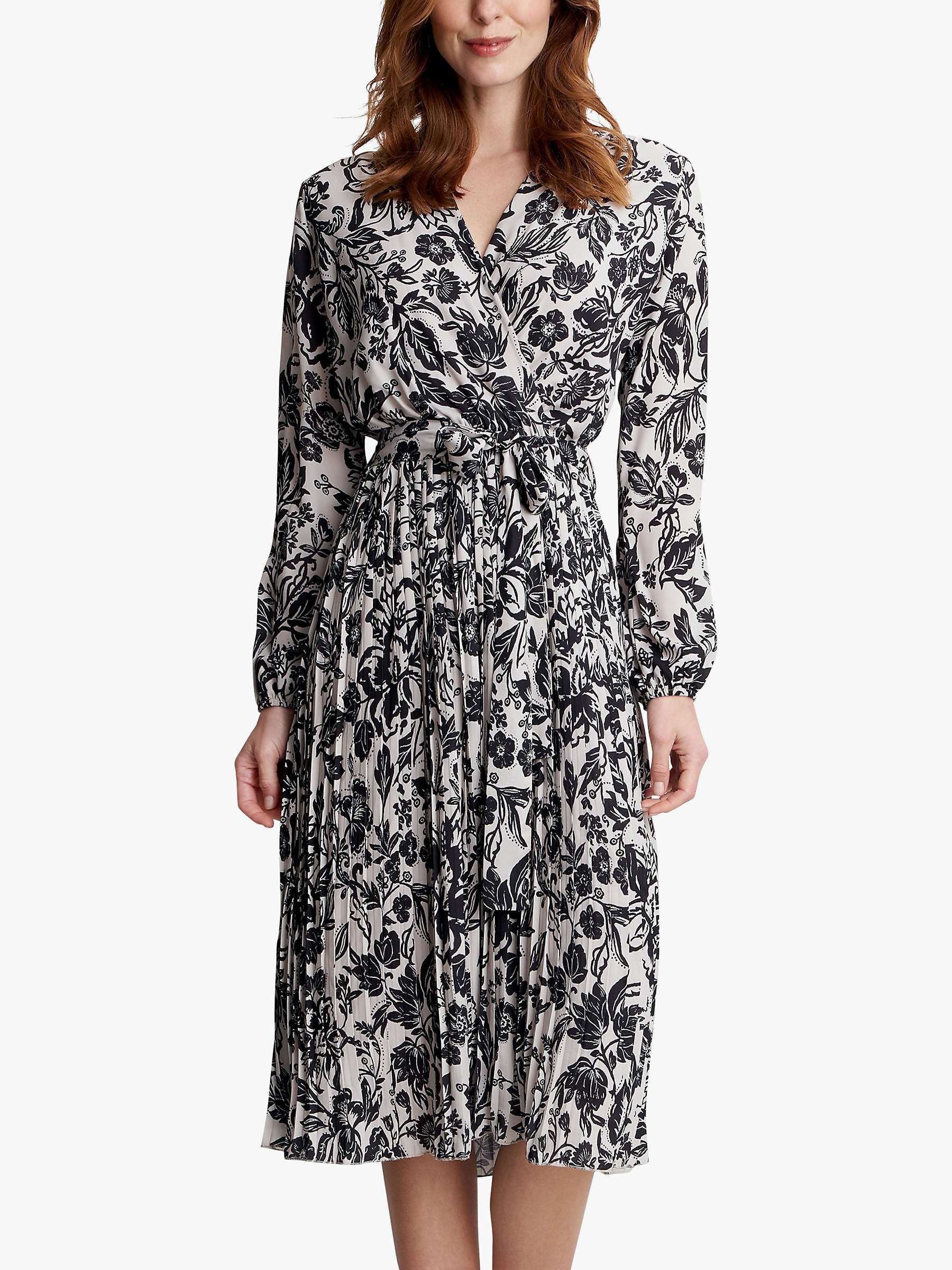 Buy Gina Bacconi Lucine Cross Over Bodice Pleated Skirt Midi Dress, Black/Beige Online at johnlewis.com