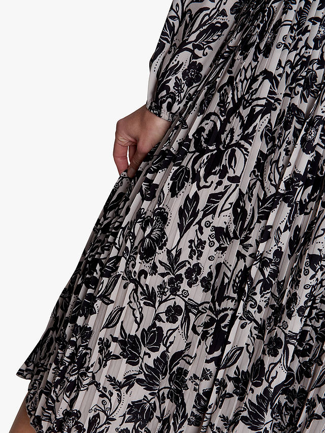 Gina Bacconi Lucine Cross Over Bodice Pleated Skirt Midi Dress, Black/Beige