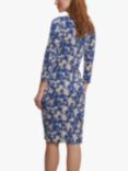 Gina Bacconi Wendy Floral Print Jersey Knee Length Dress, Royal/Multi, Royal/Multi