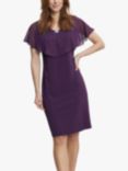 Gina Bacconi Devlyn Cape Detail V-Neck Dress, Plum, Plum