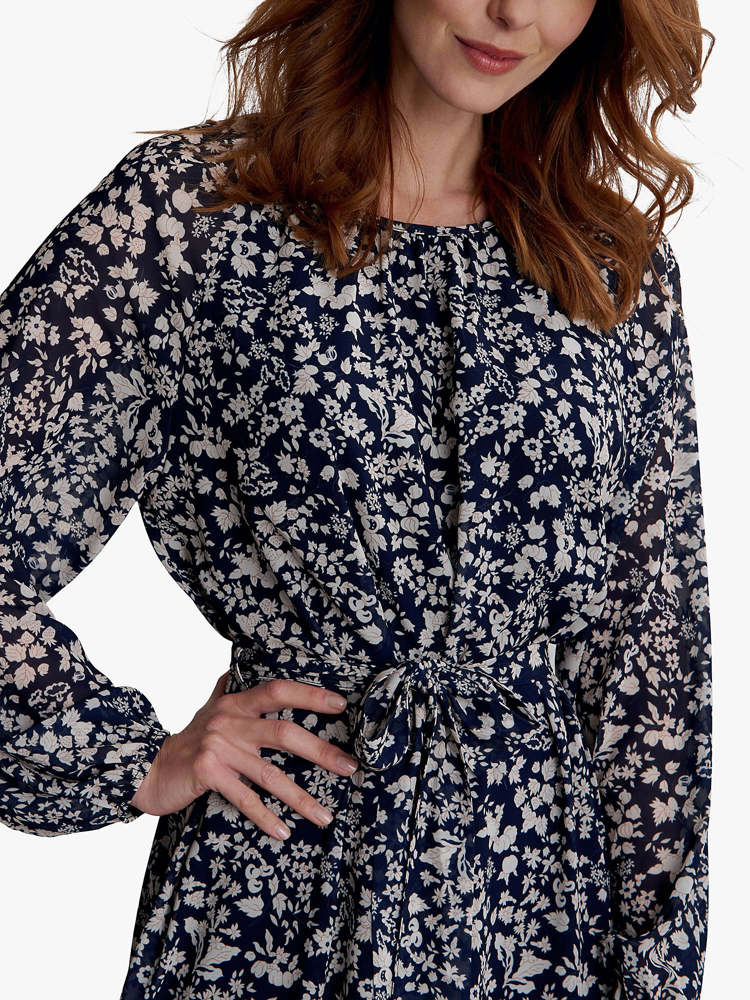 Buy Gina Bacconi Alaska Floral Print Tie Belt Dress, Navy/White Online at johnlewis.com