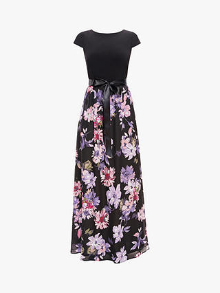 Gina Bacconi Auburn Chiffon Floral Print Skirt Maxi Dress, Black/Multi