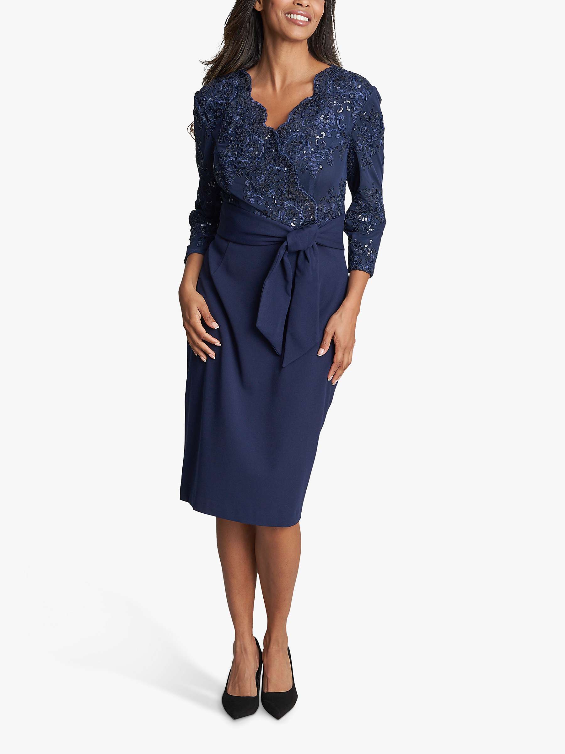 Buy Gina Bacconi Matisse Embroidered Tie Belt Midi Dress, Navy Online at johnlewis.com