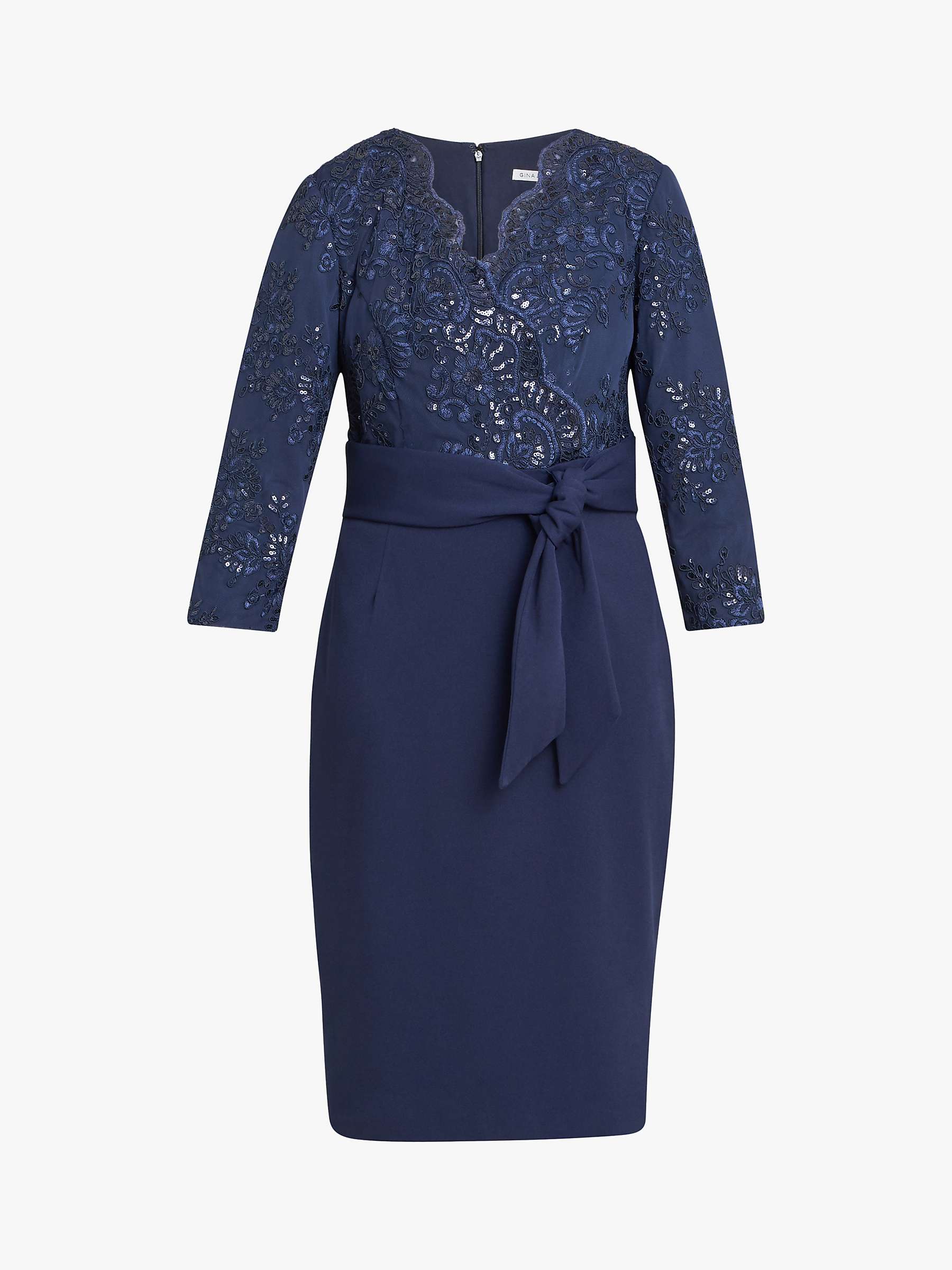Buy Gina Bacconi Matisse Embroidered Tie Belt Midi Dress, Navy Online at johnlewis.com