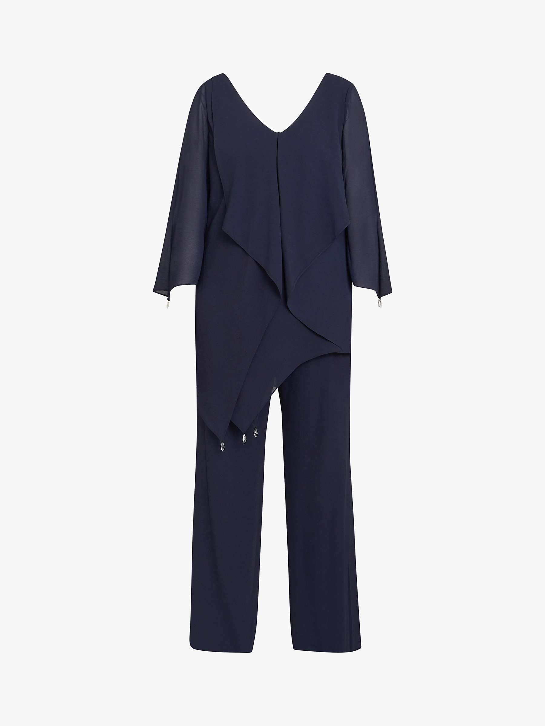Buy Gina Bacconi Wilma 2-Piece Suit With Asymmetric Cascade Ruffle Blouse & Wide Leg Trousers, Navy Online at johnlewis.com