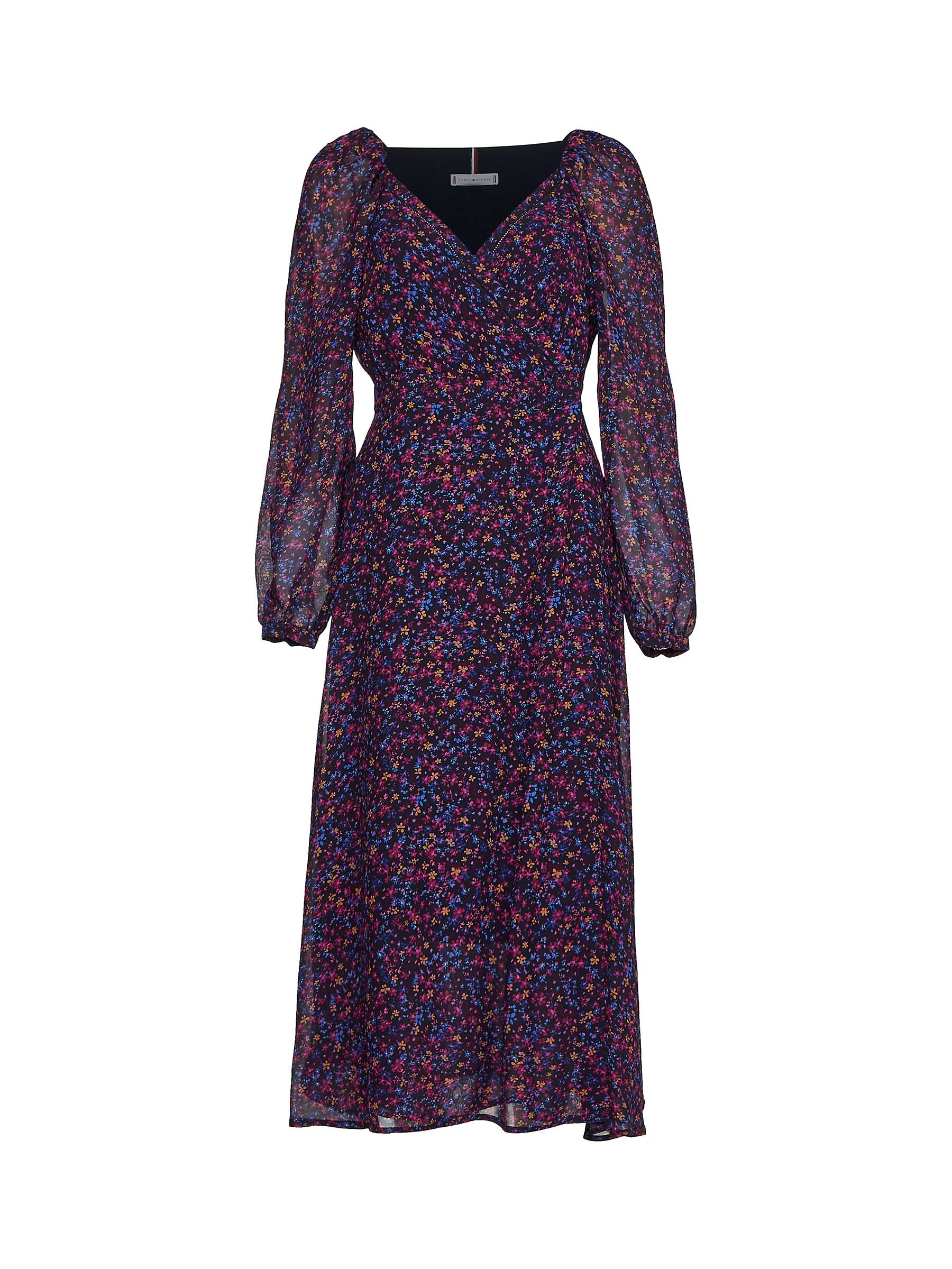 Buy Tommy Hilfiger Floral Print Chiffon Wrap Midi Dress, Blue/Multi Online at johnlewis.com
