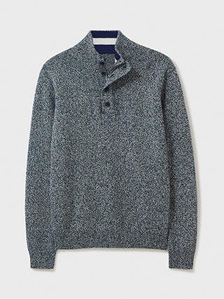 Crew Clothing Mouline Button Jumper, Mid Blue at John Lewis & Partners