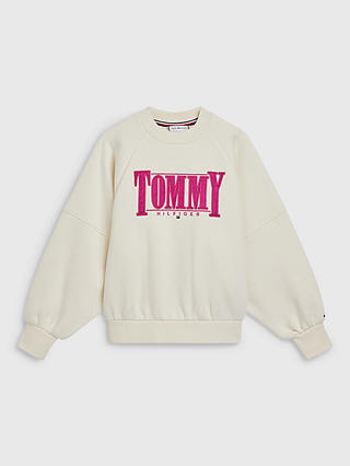 Tommy Hilfiger Kids' Sateen Stitch Logo Sweater, Ivory Petal