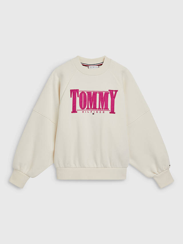 Tommy Hilfiger Kids' Sateen Stitch Logo Sweater, Ivory Petal