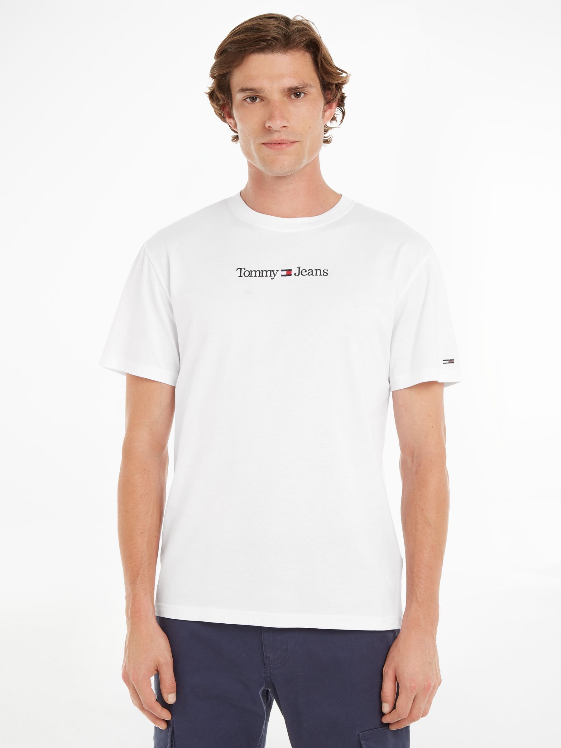 Tommy Jeans Classic Linear Logo T-Shirt, White at John Lewis & Partners