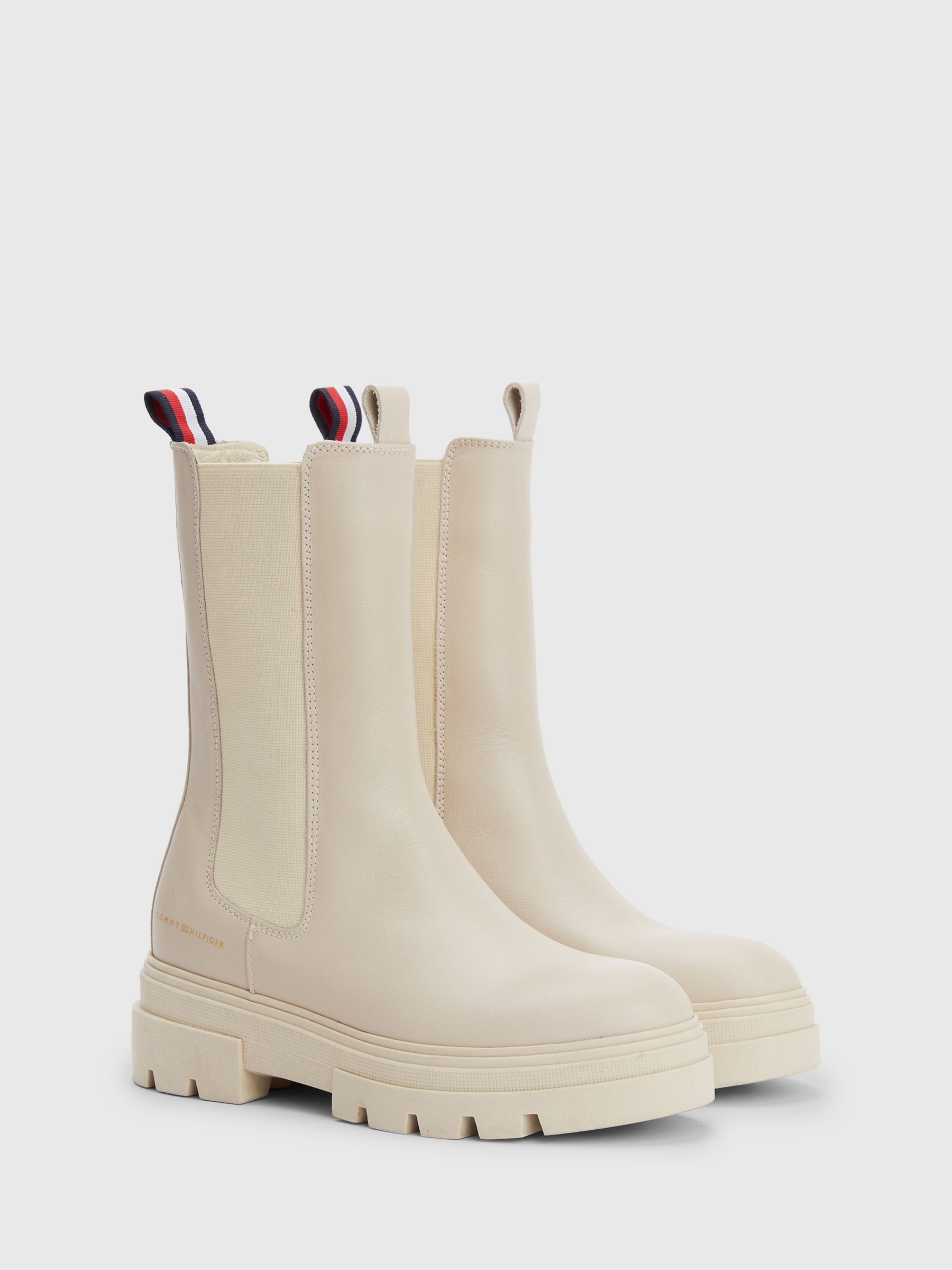 Tommy Hilfiger Leather Chelsea Ankle Boots, Beige at John Lewis & Partners