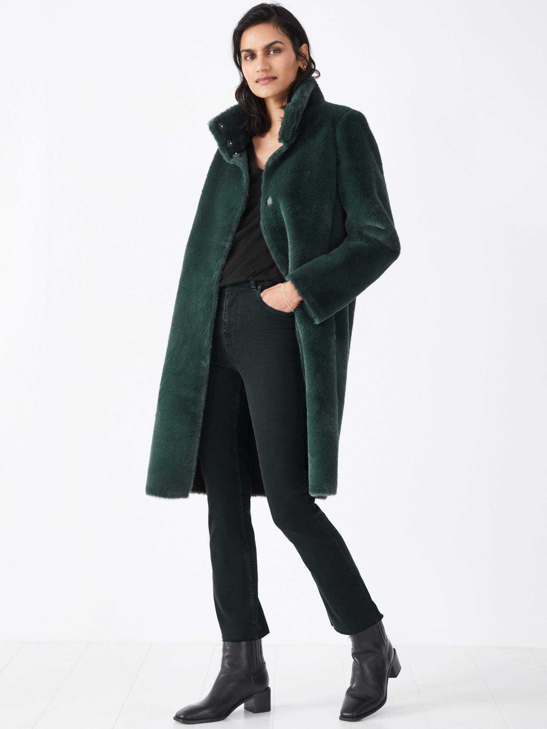 hush Ella Faux Fur Coat, Evergreen at John Lewis & Partners