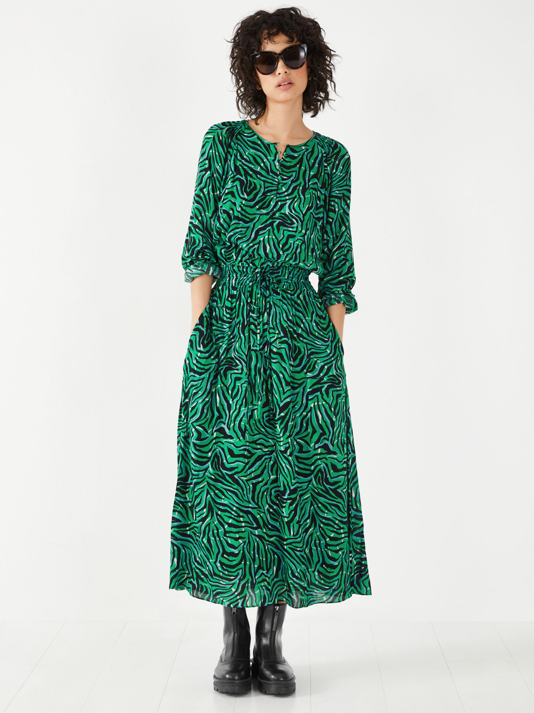 HUSH Madelyn Animal Print Midi Dress, Green at John Lewis & Partners