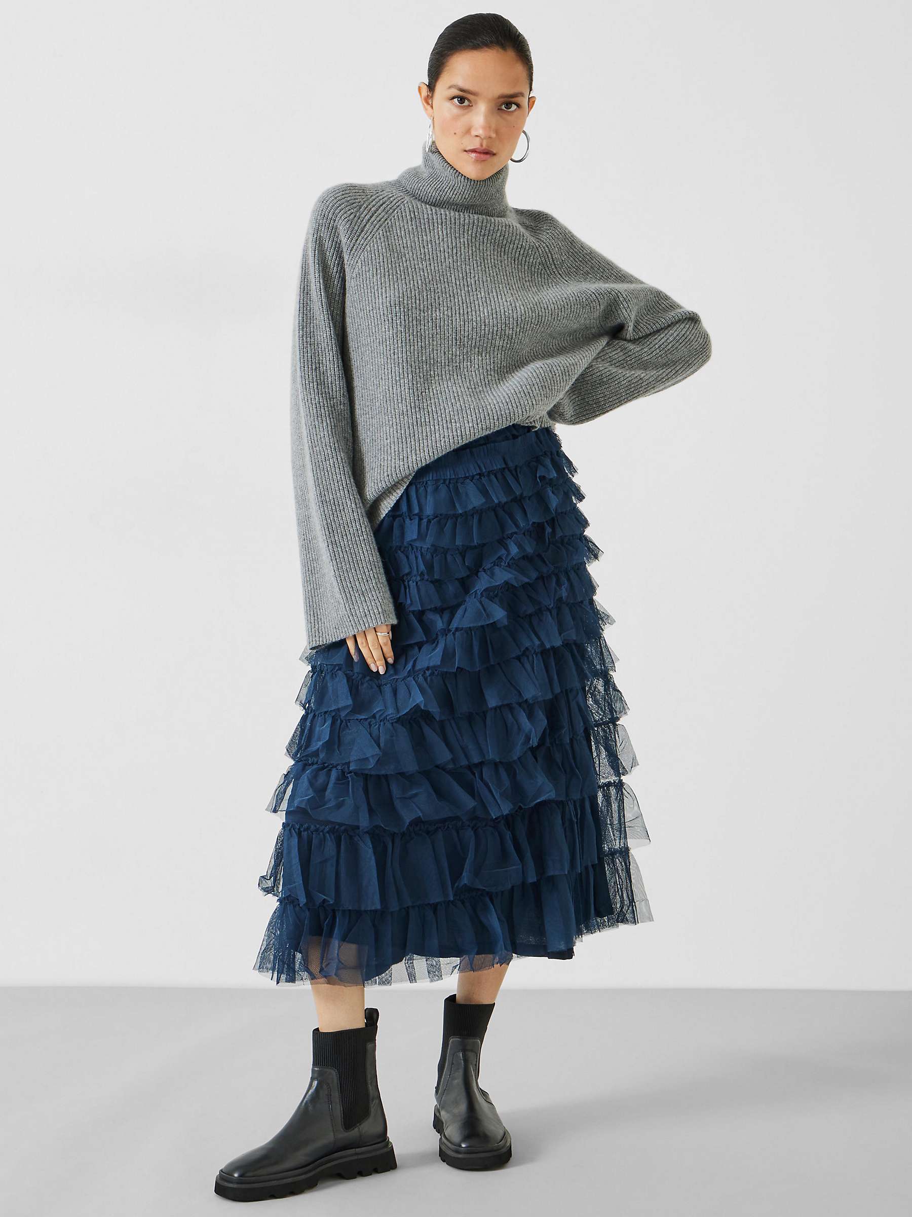 HUSH Florence Ruffle Skirt, Deep Teal at John Lewis & Partners