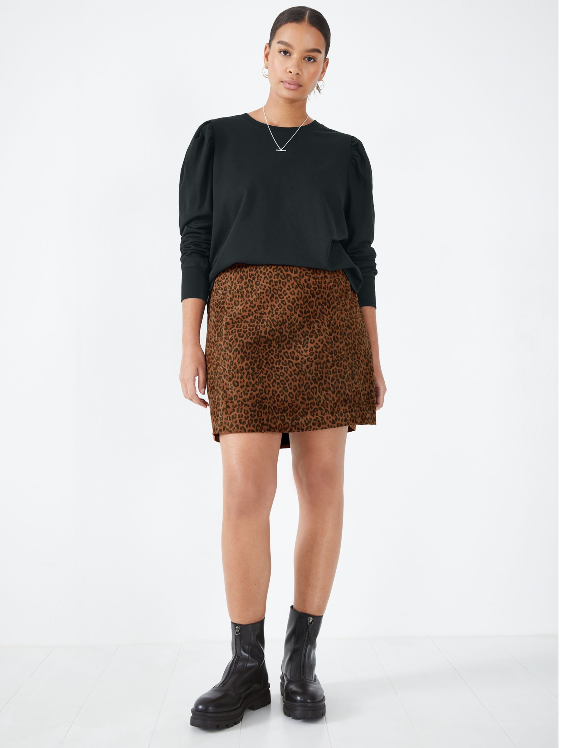 HUSH Elekta Leather Animal Print Mini Skirt, Brown at John Lewis & Partners
