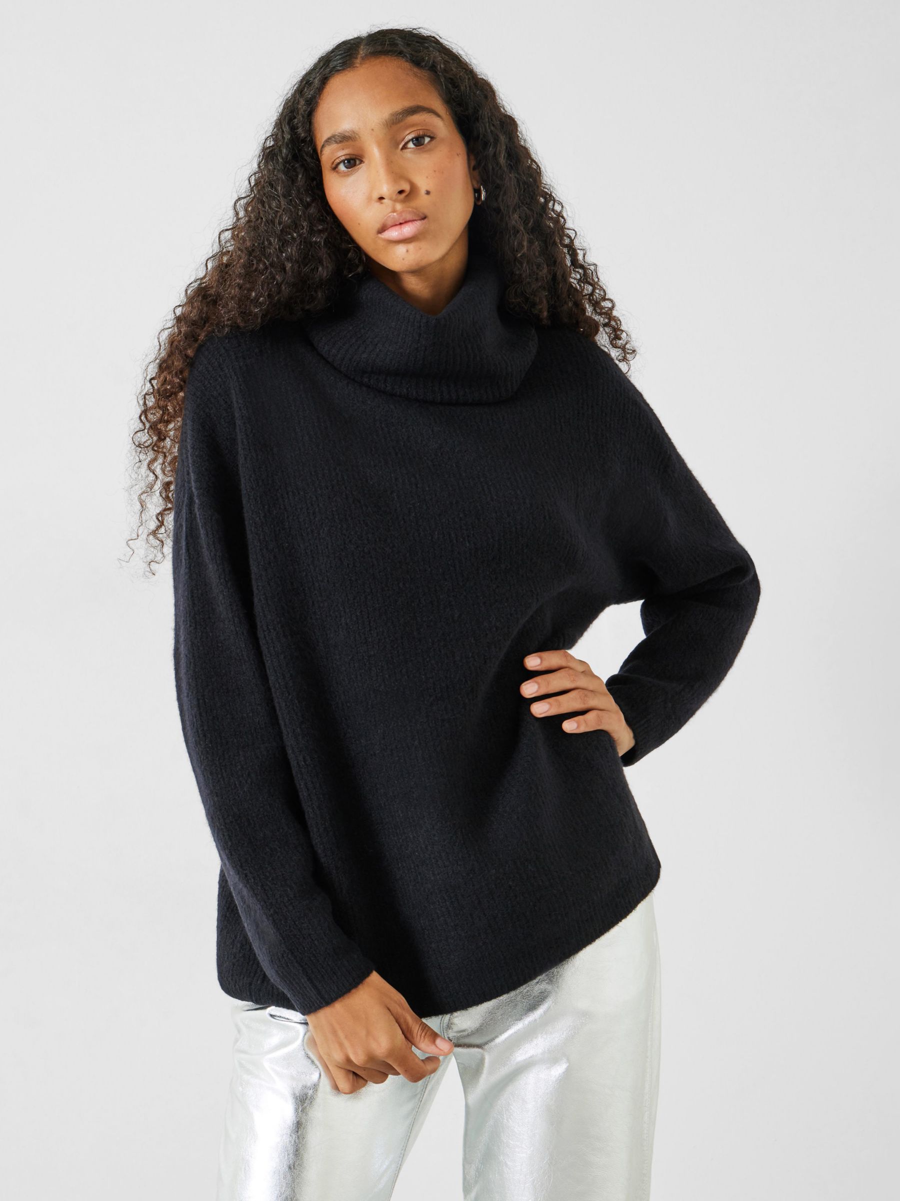 Knit Ribs Wool Sweater, Oversized Turtleneck Sweater, Pure Wool