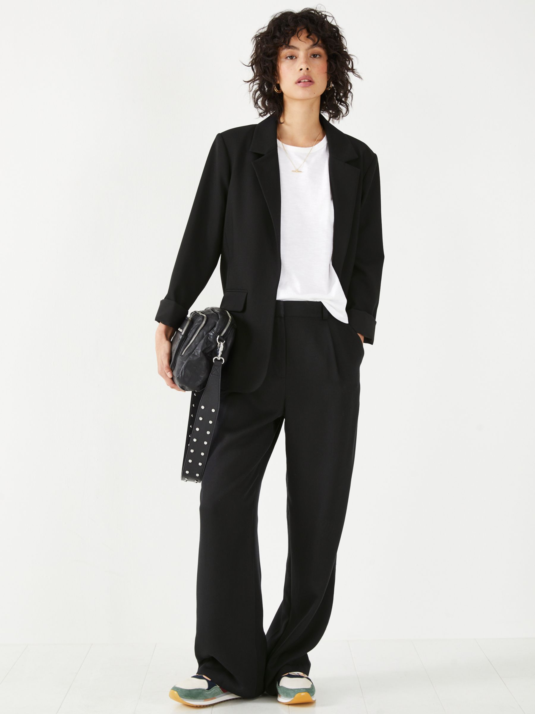 HUSH Avery Wide Tailored Trousers, Black