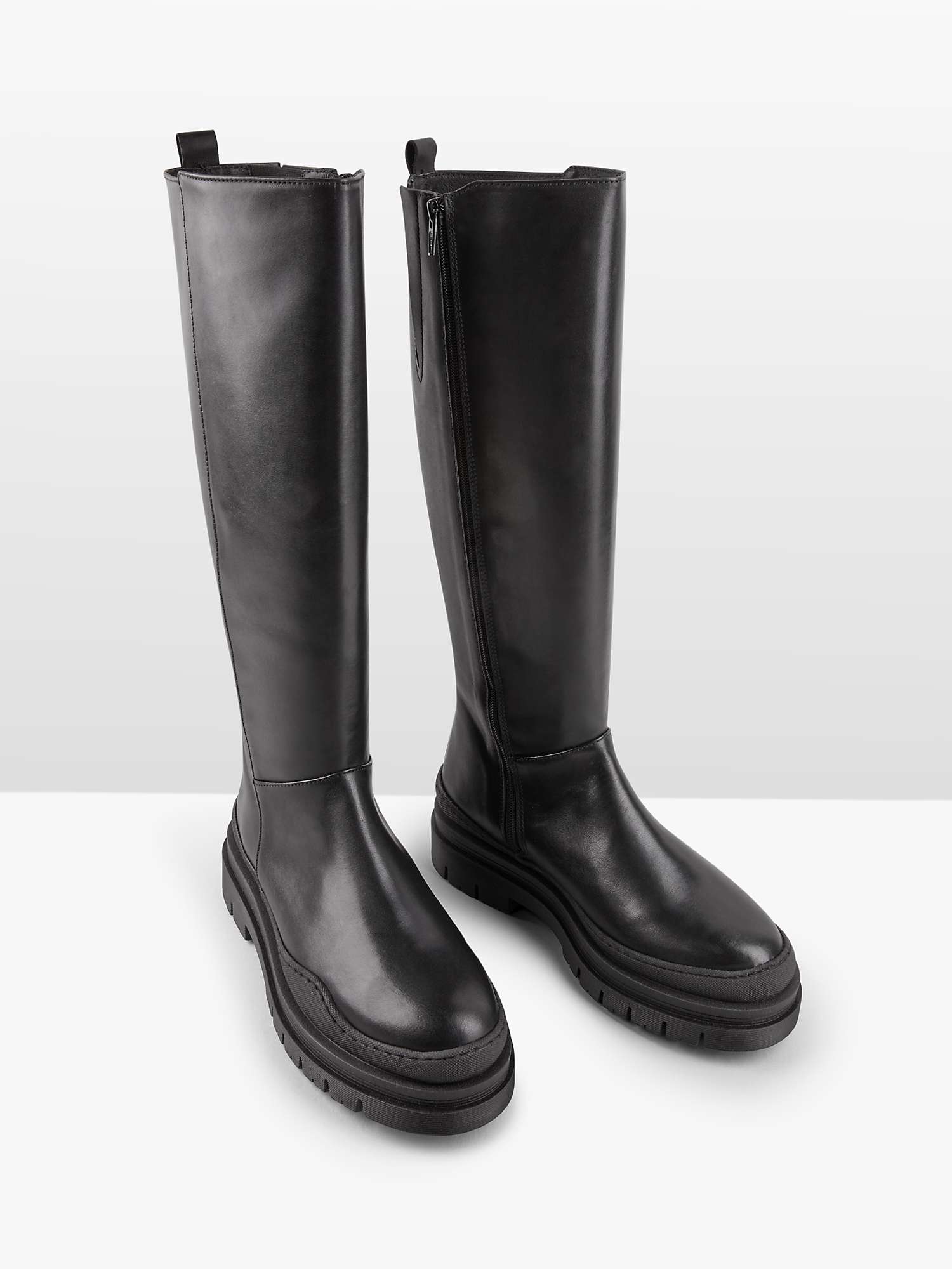 hush Regent Leather Knee High Boots, Black at John Lewis & Partners