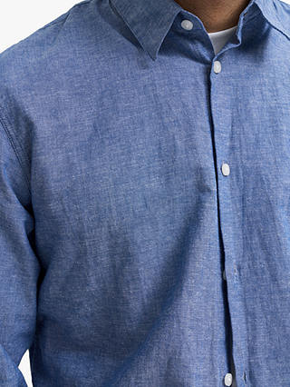 SELECTED HOMME Cotton Linen Blend Shirt, Medium Blue Denim
