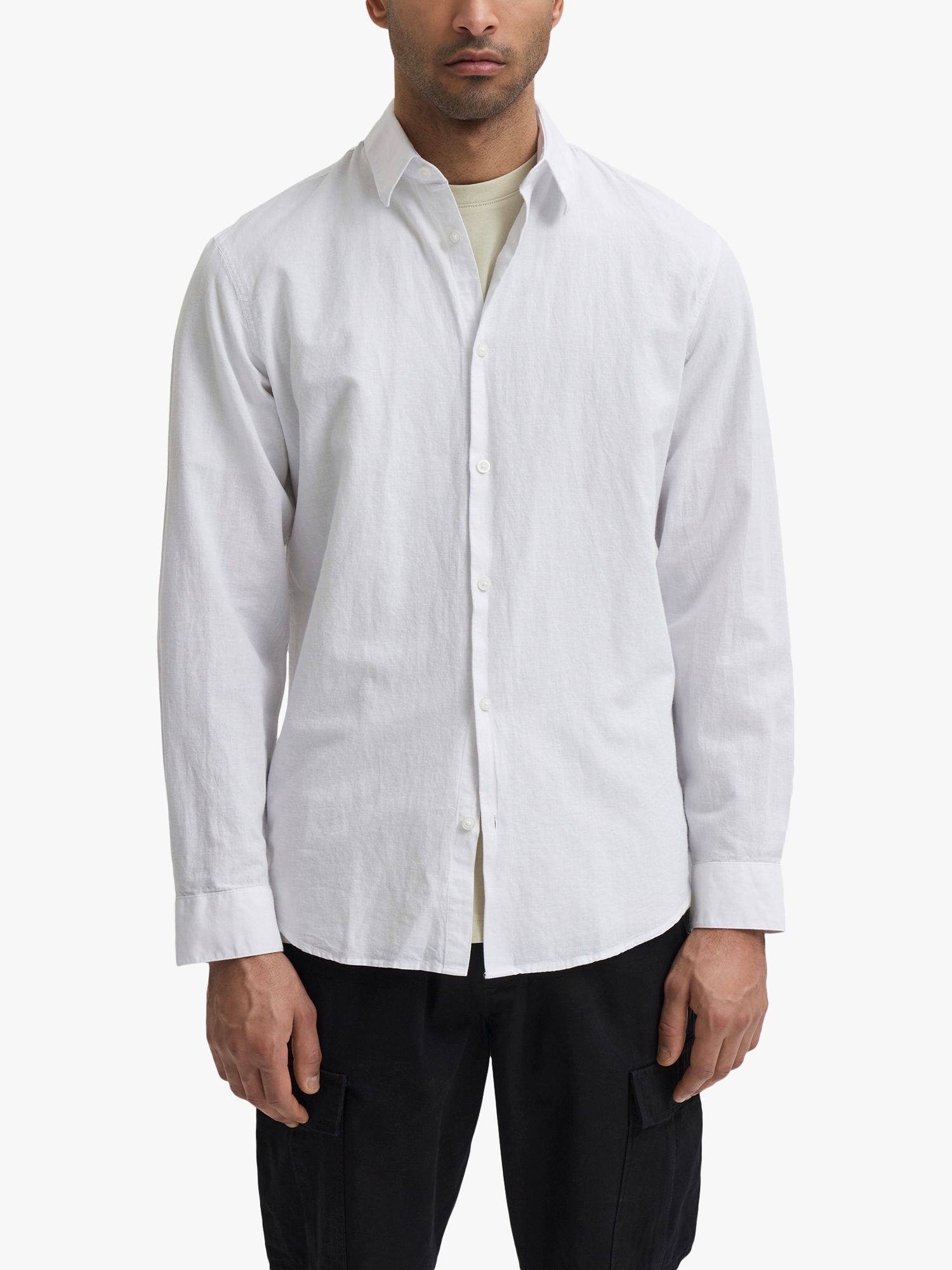 SELECTED HOMME Cotton Linen Blend Shirt, White, L