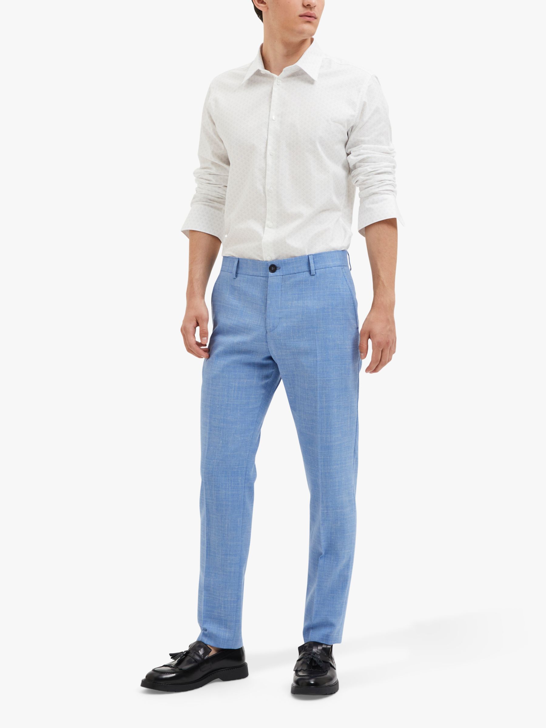 SELECTED HOMME Slim Fit Linen Blend Trousers, Light Blue, 30R