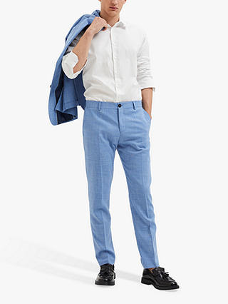 SELECTED HOMME Slim Fit Linen Blend Trousers, Light Blue