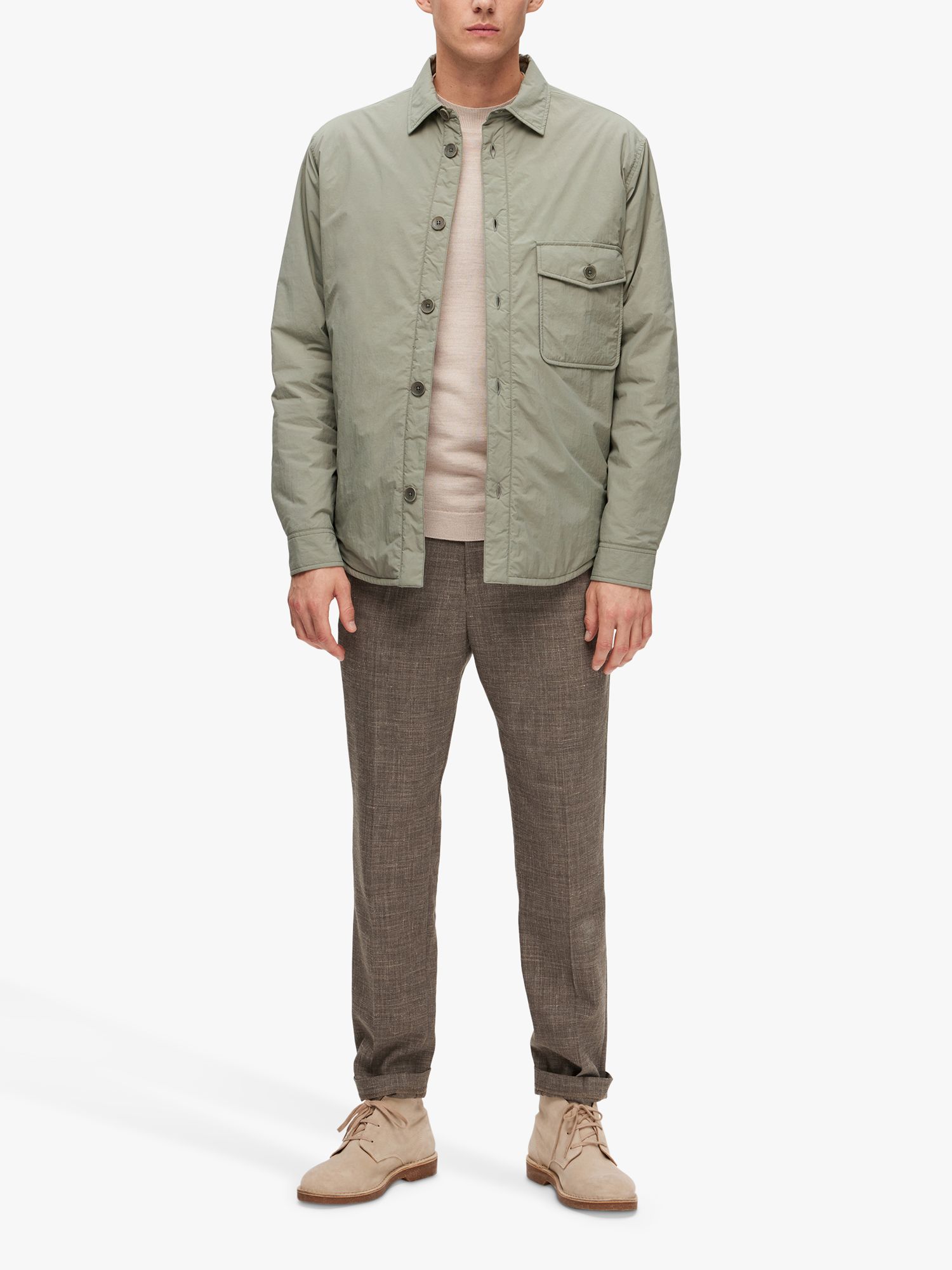 SELECTED HOMME Recycled Nylon Shacket, Vetiver at John Lewis & Partners