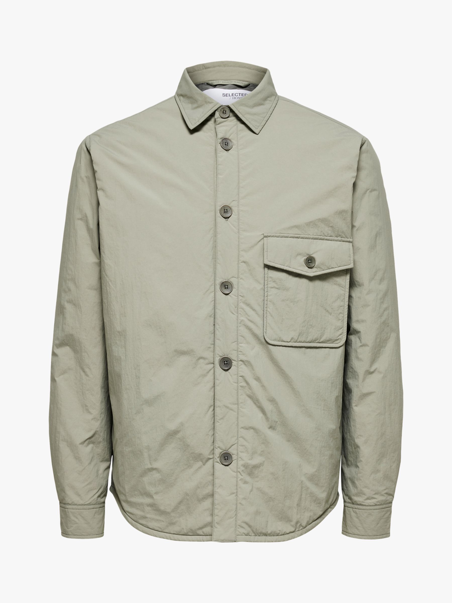 SELECTED HOMME Recycled Nylon Shacket, Vetiver at John Lewis & Partners