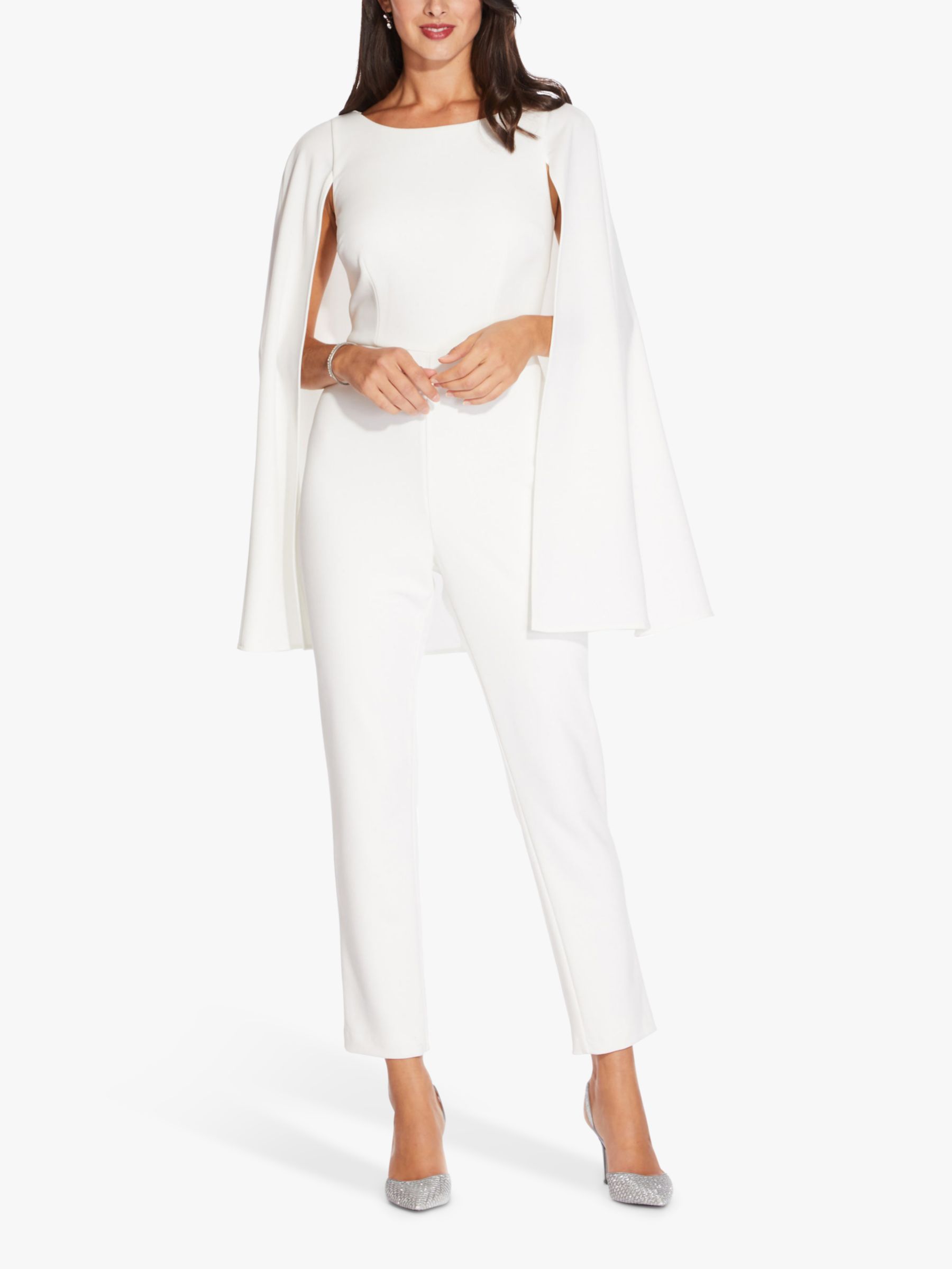 Adrianna Papell Knit Crepe Cape Jumpsuit, Ivory at John Lewis & Partners