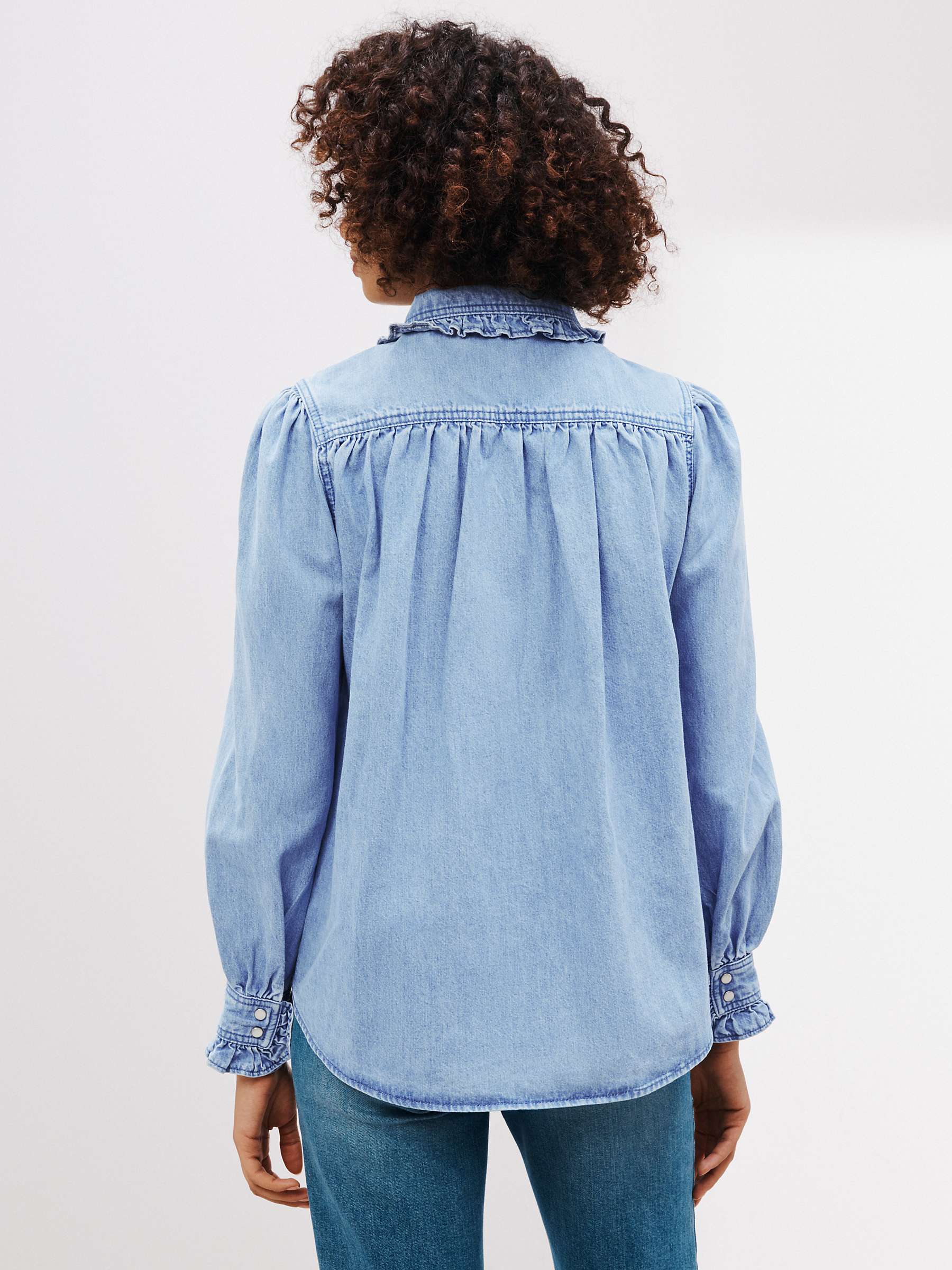 Buy AND/OR Doris Ruffle Denim Shirt, Blue Online at johnlewis.com