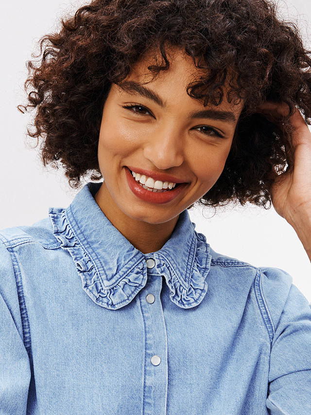 AND/OR Doris Ruffle Denim Shirt, Blue