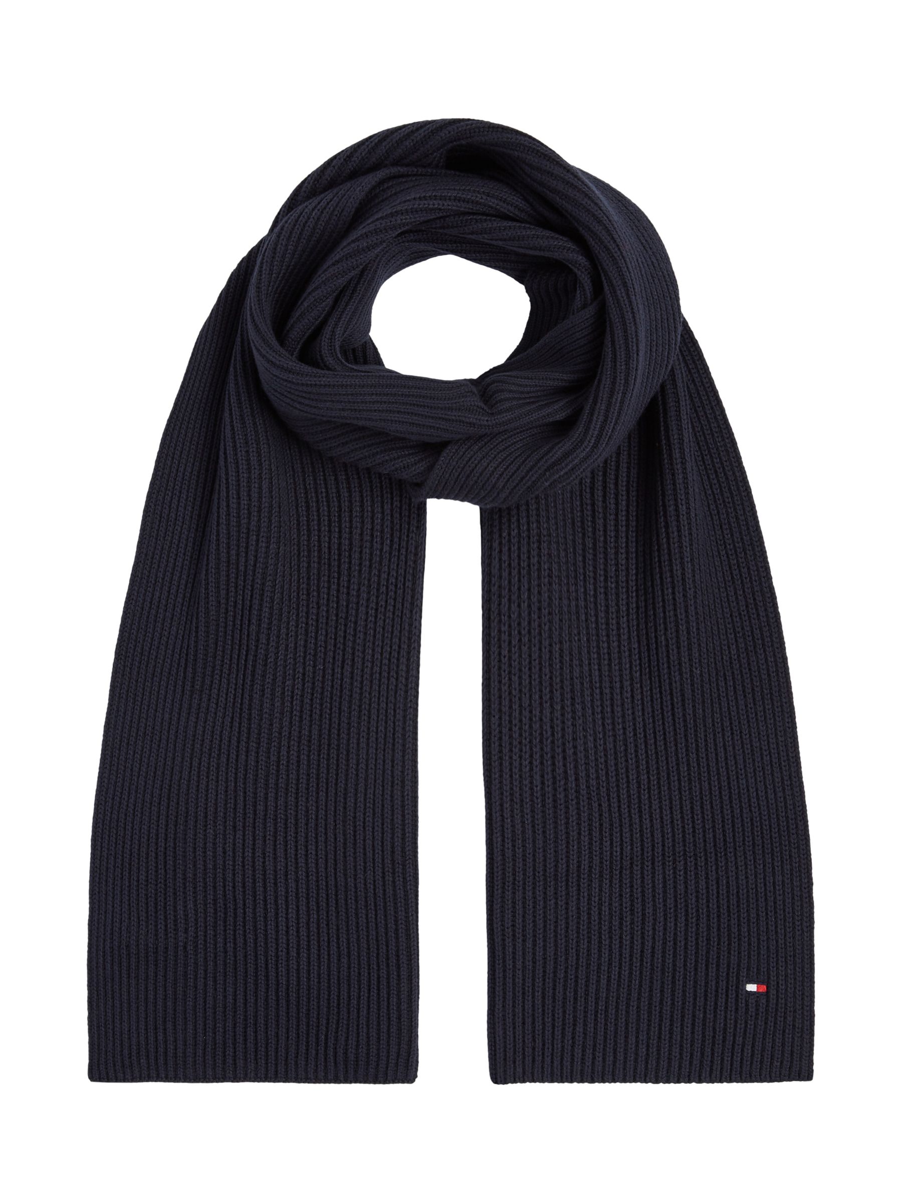 Tommy Hilfiger Essential Flag Knitted Cashmere and Organic Cotton Blend Scarf, Space Blue, One Size